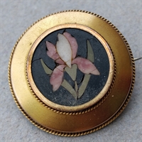 mosaik blomster broche bred guldkant vintage smykke